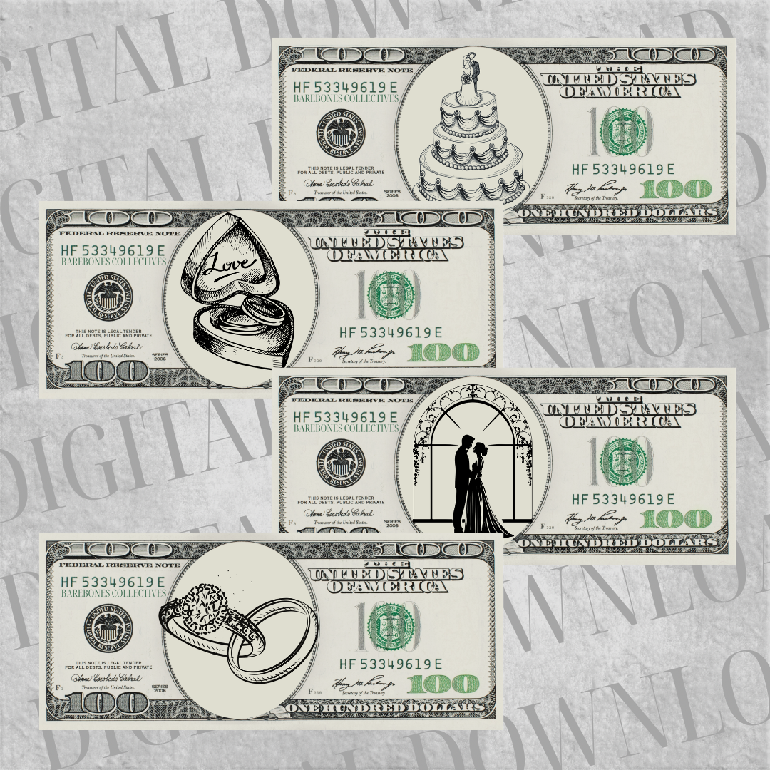 DIY Set of 4 Cash Place Holders $100 DIGITAL DOWNLOAD