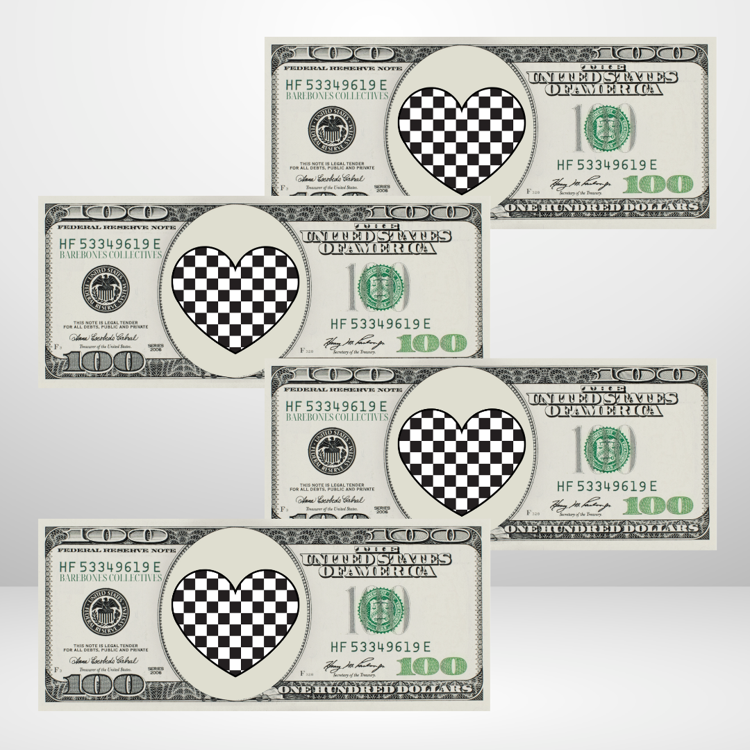 Checkered Hearts Cash Place Holders $100 Sets of 4