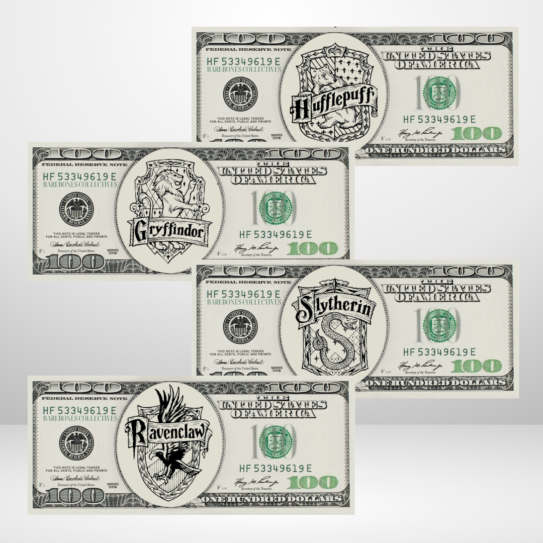 Hogwarts Houses Cash Place Holders $100 Sets of 4