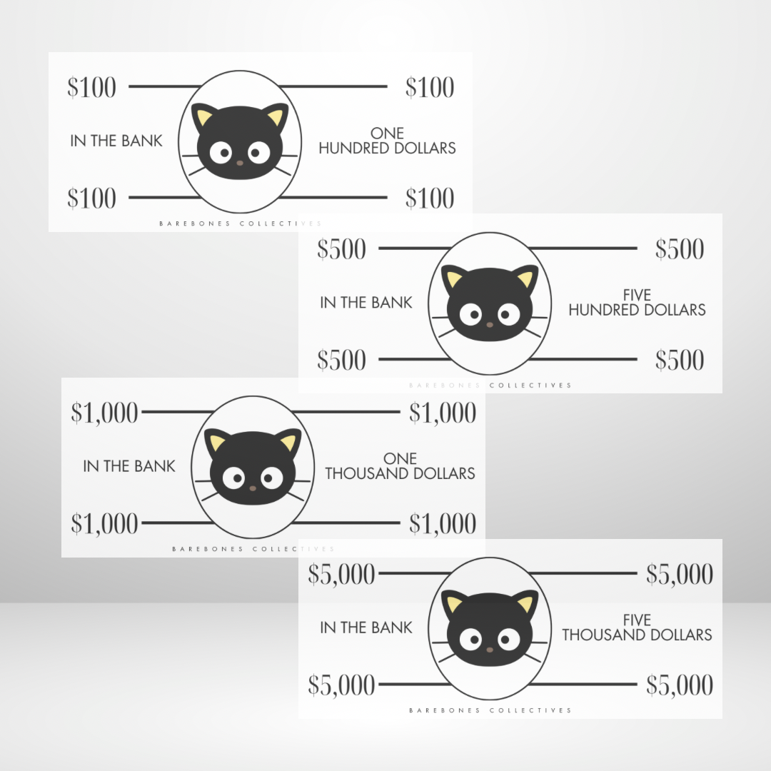 Cash Place Holders $100-$5,000 Sets of 4