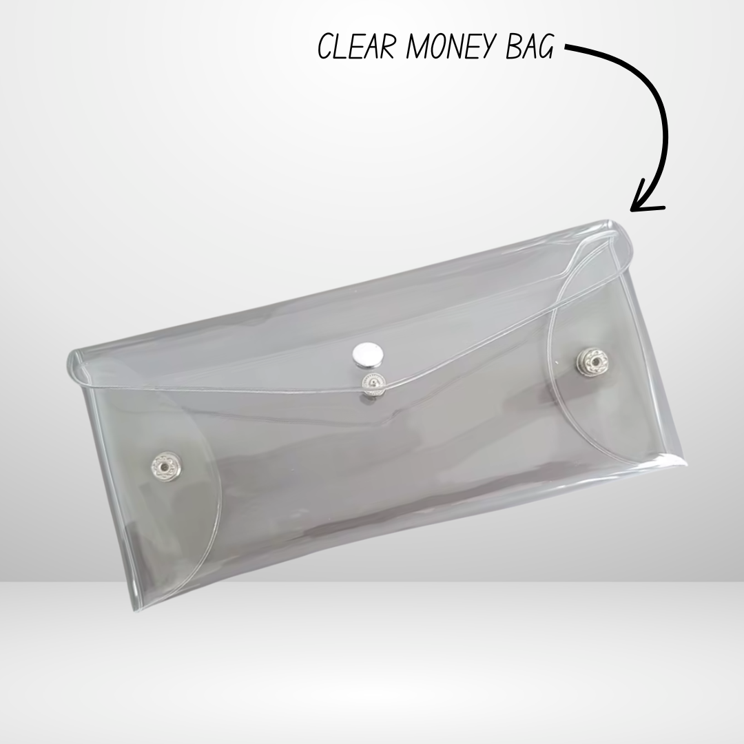 Clear Money Pouch With White Snap Buttons