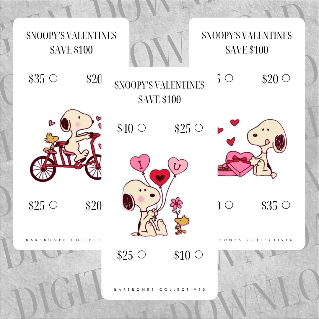 Snoopy's Valentines Savings Challenge Set DIGITAL DOWNLOAD