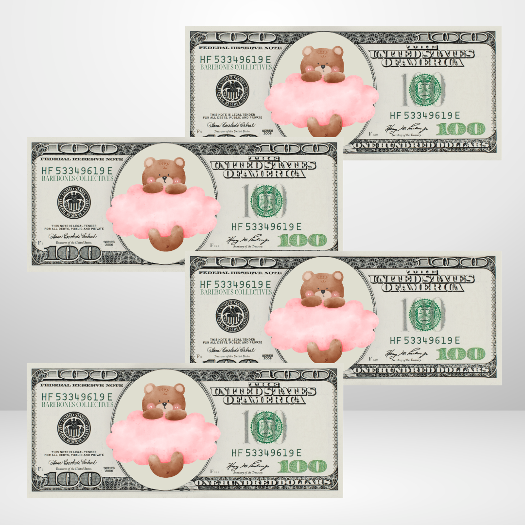 Pink Teddy Cloud Cash Place Holders $100 Sets of 4