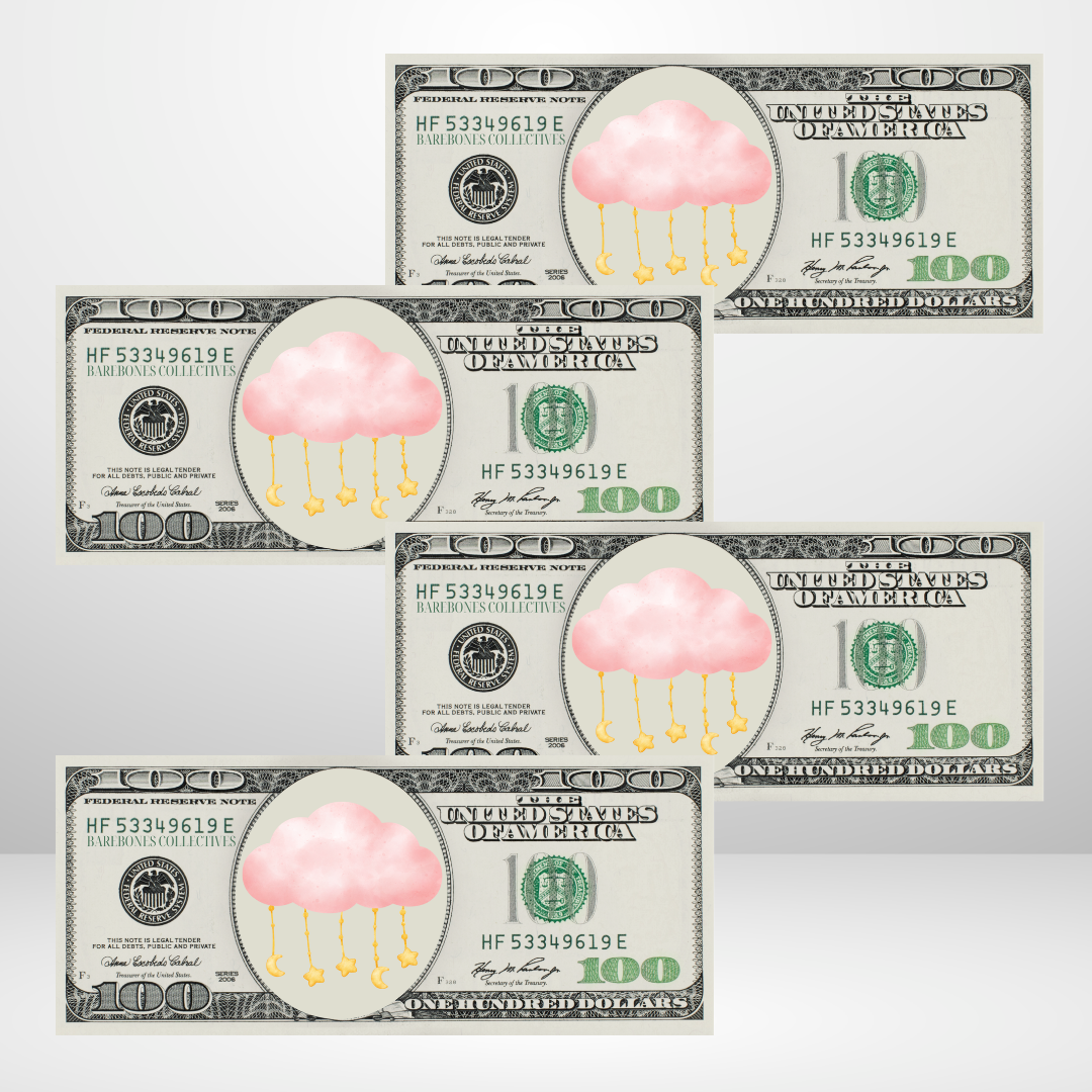 Pink Cloud and dangling stars Cash Place Holders $100 Sets of 4
