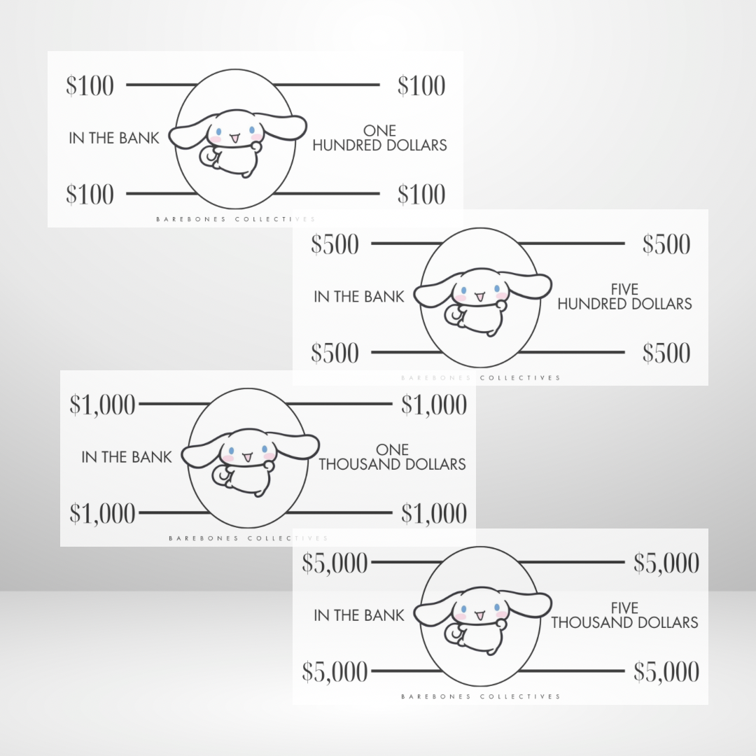 Cinnamon Roll Cash Place Holders $100-$5,000 Sets of 4