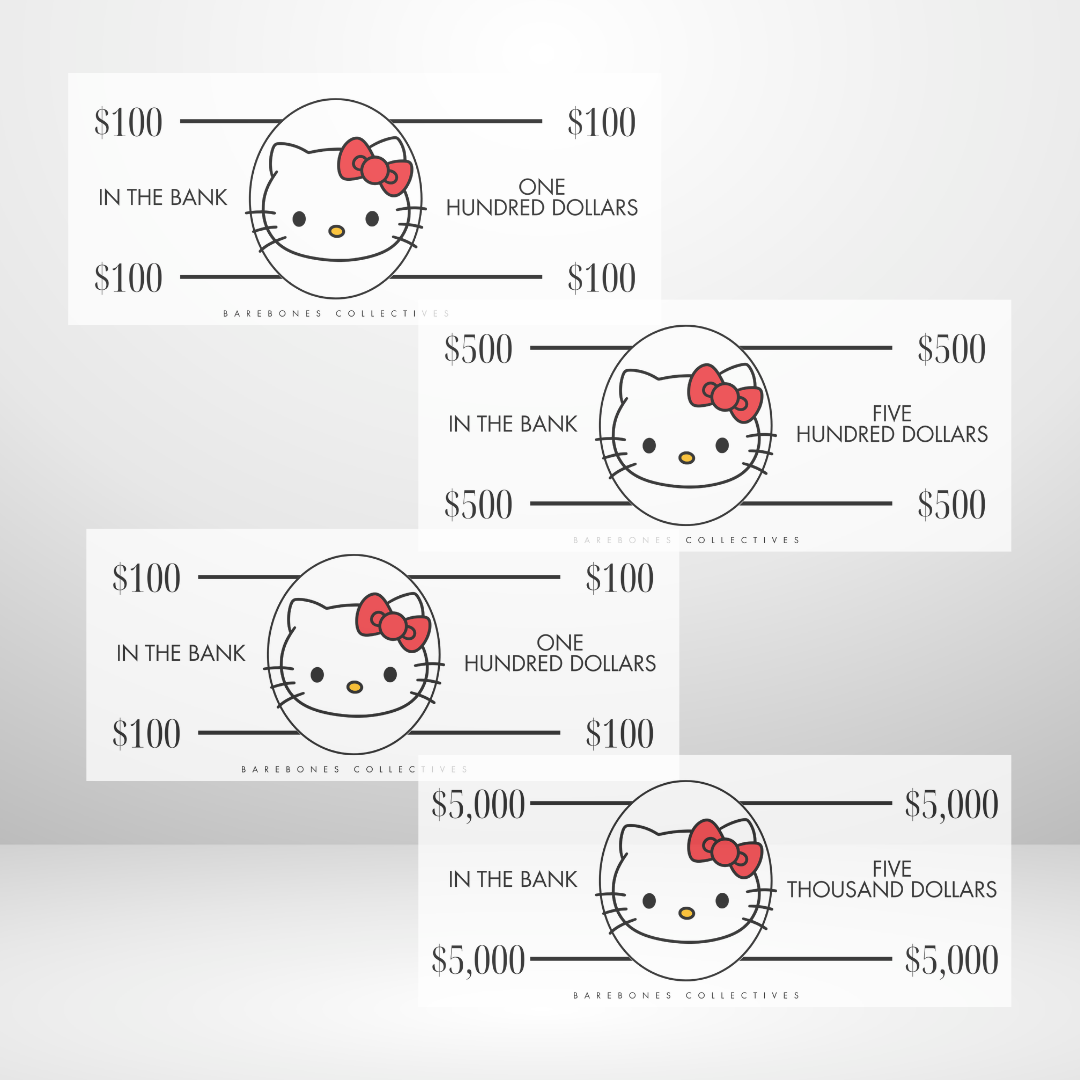 Hello Kitty Cash Place Holders $100-$5,000 Sets of 4