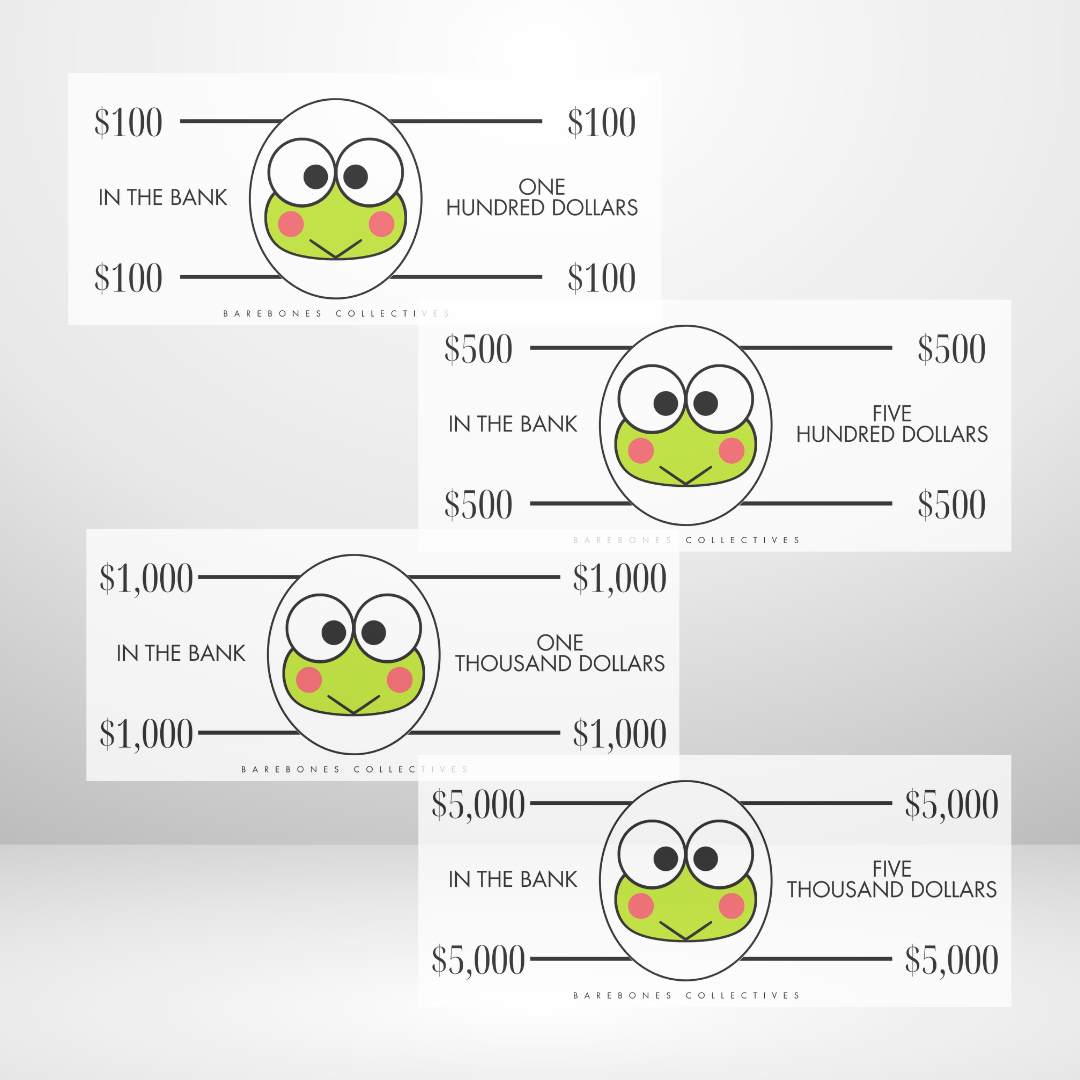Keroppi Cash Place Holders $100-$5,000 Sets of 4