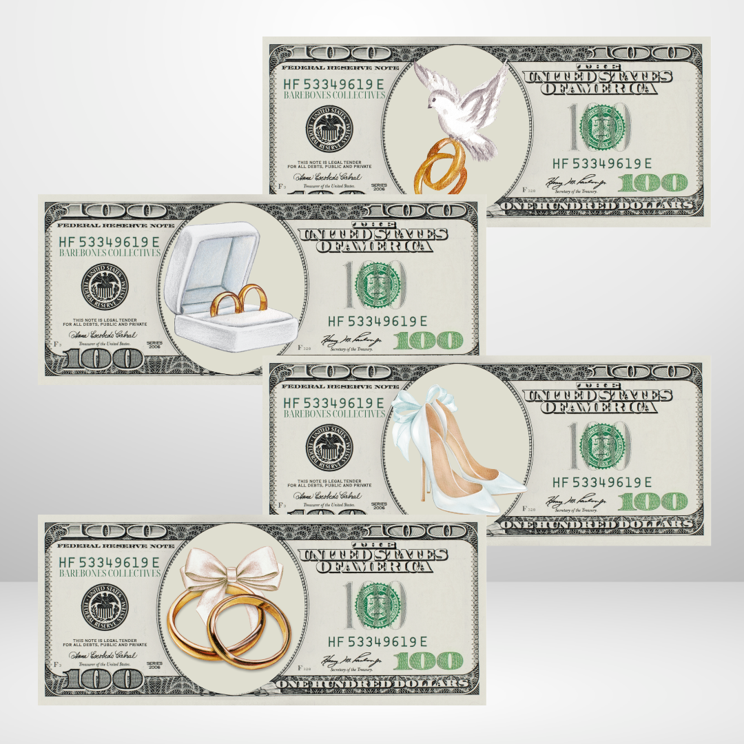 White Wedding Cash Place Holders $100 Sets of 4