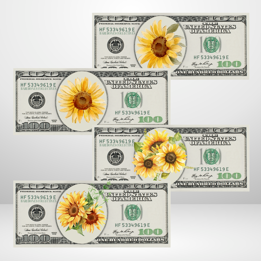 Sunflowers Cash Place Holders $100 Sets of 4