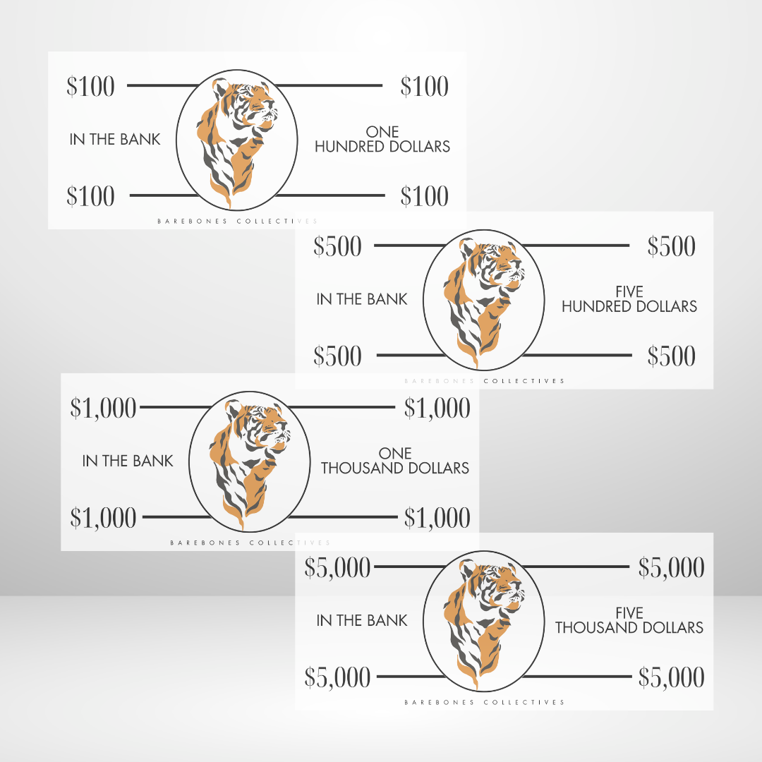Tiger Cash Place Holders $100-$5,000 Sets of 4