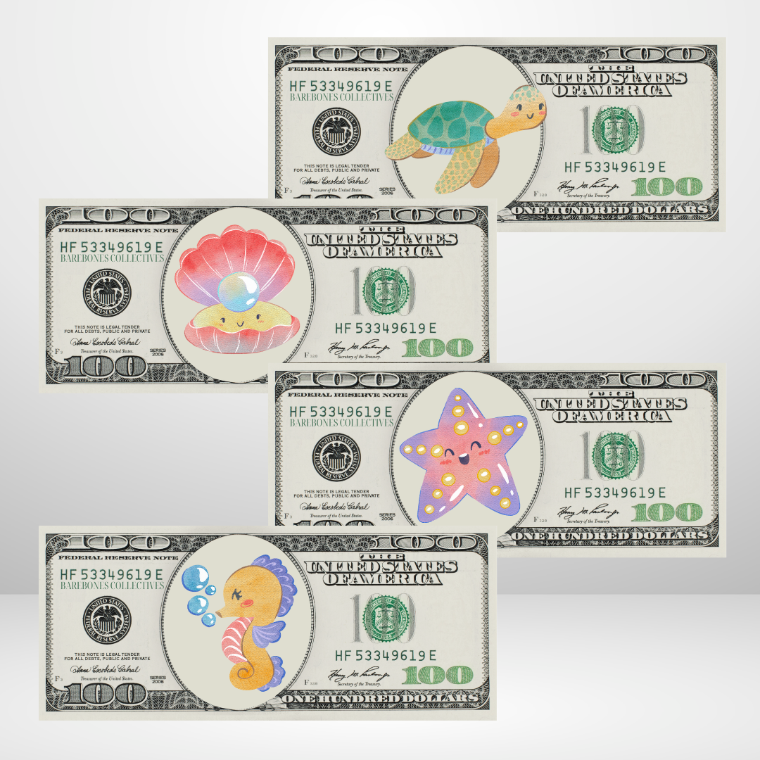 Sea Creatures Cash Place Holders $100 Sets of 4