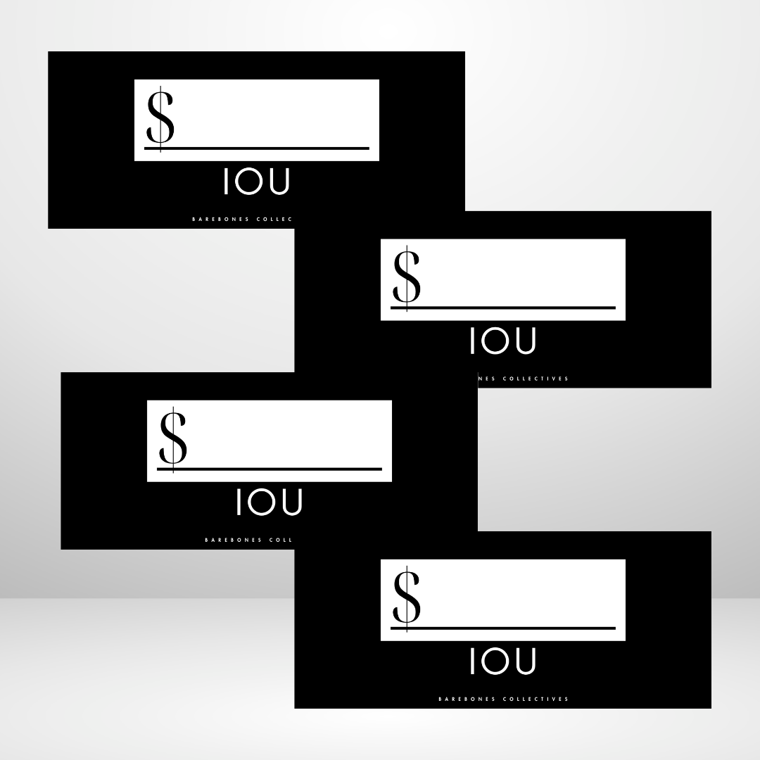IOU Black Out Style Set of 4 Cash Place Holders