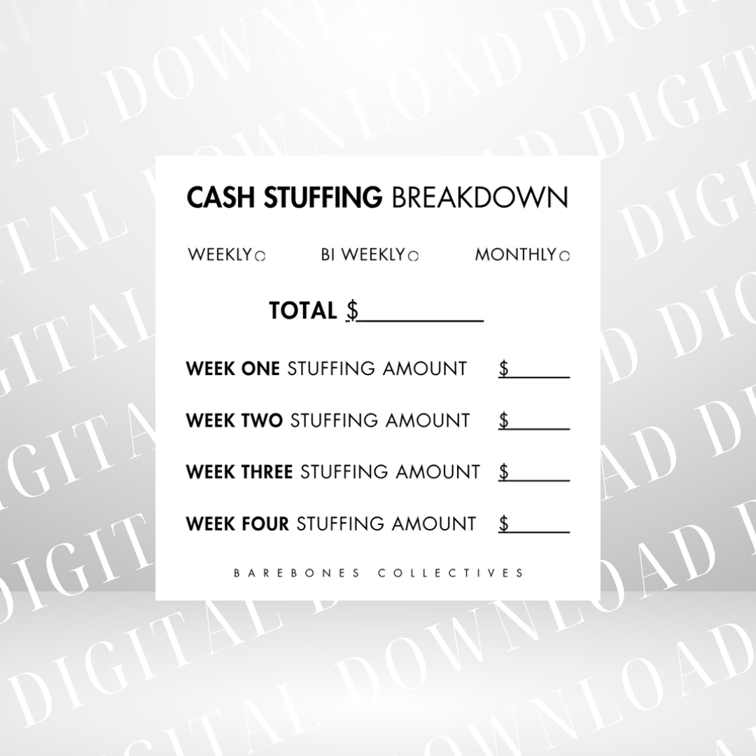 Cash Stuffing Breakdown Budgeting Tool DIGITAL DOWNLOAD