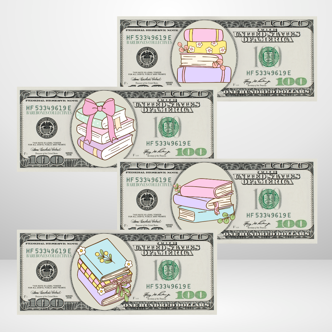 Pastel Bookish Cash Place Holders $100 Sets of 4