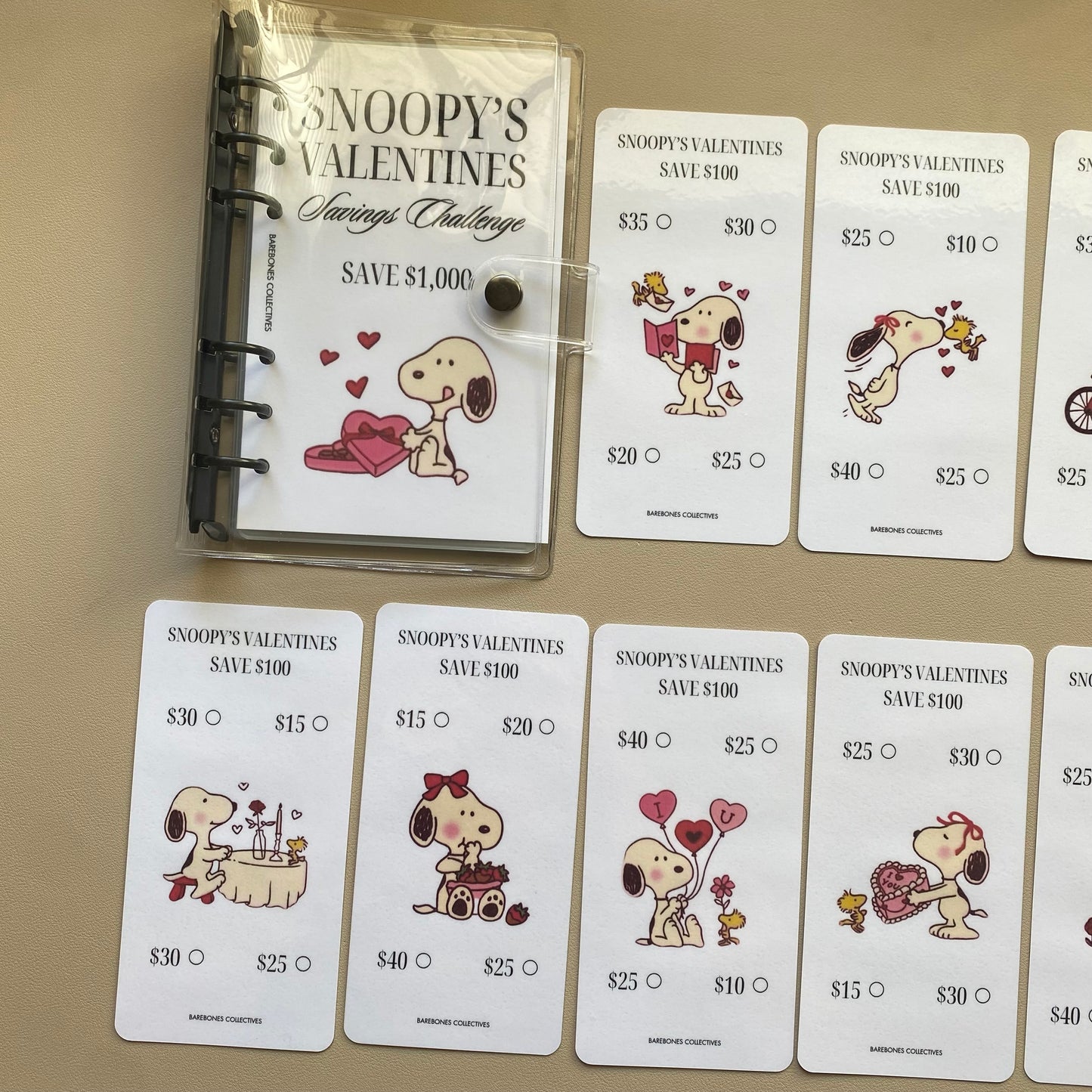 Snoopy valentines A6 Savings Challenge Binder Bundle