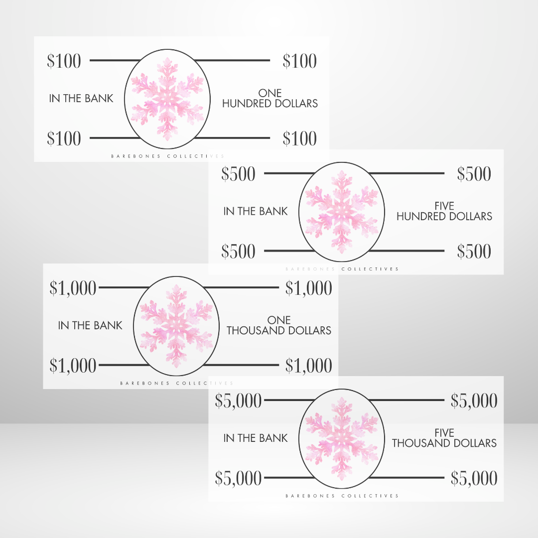 Pink Snowflake Cash Place Holders