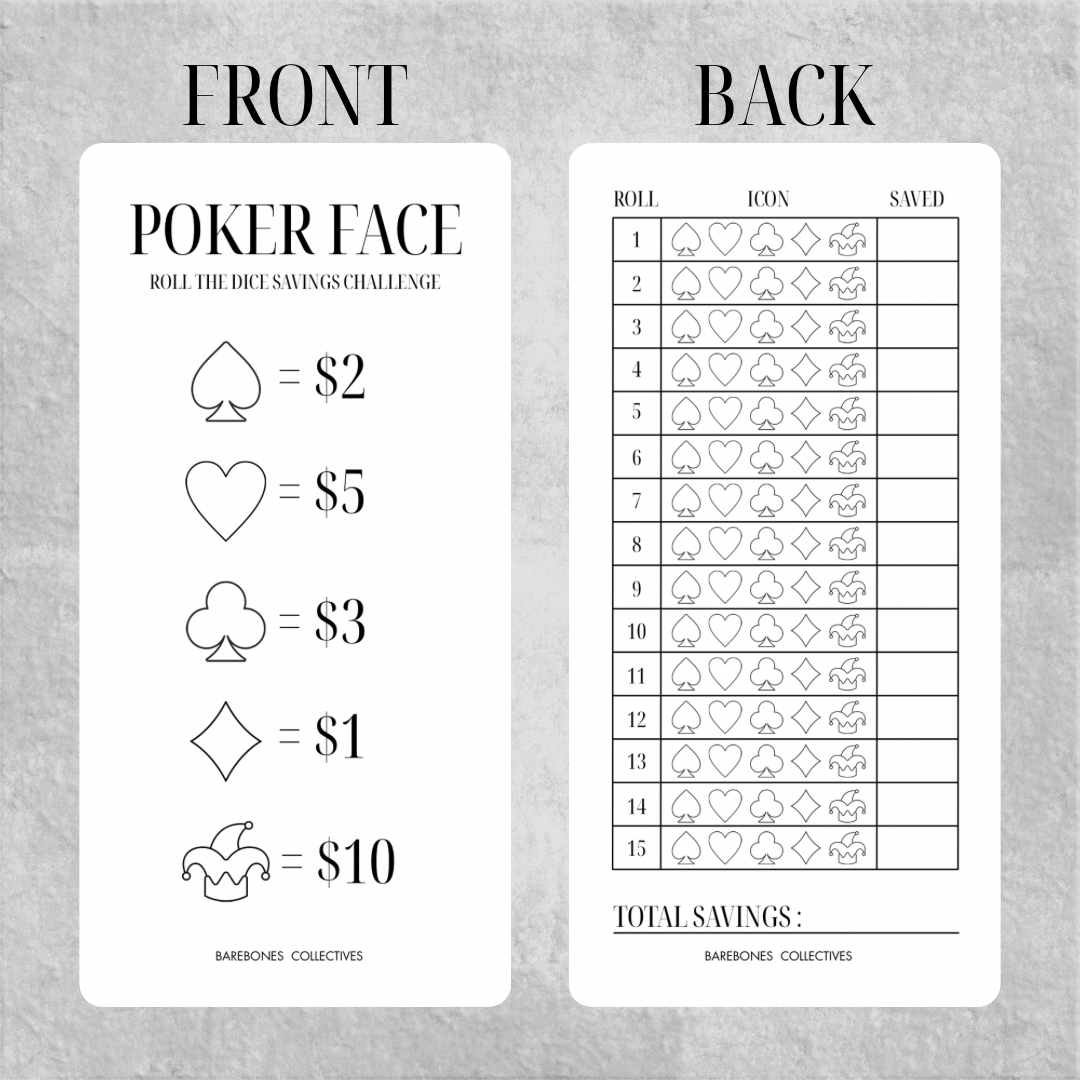 Poker Face Dice Savings Challenge - Low or High Dollar Amounts