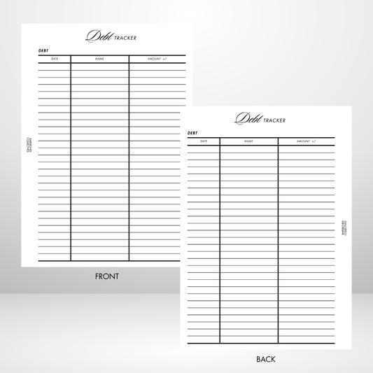 Debt Tacker Page A5 Inserts