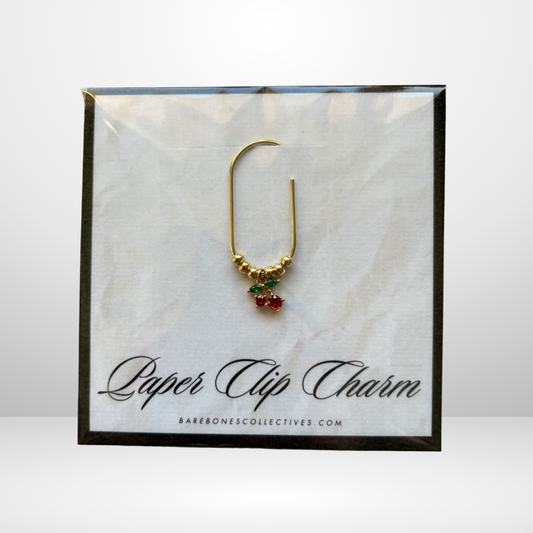 Red Cherries Gold Paper Clip Charm