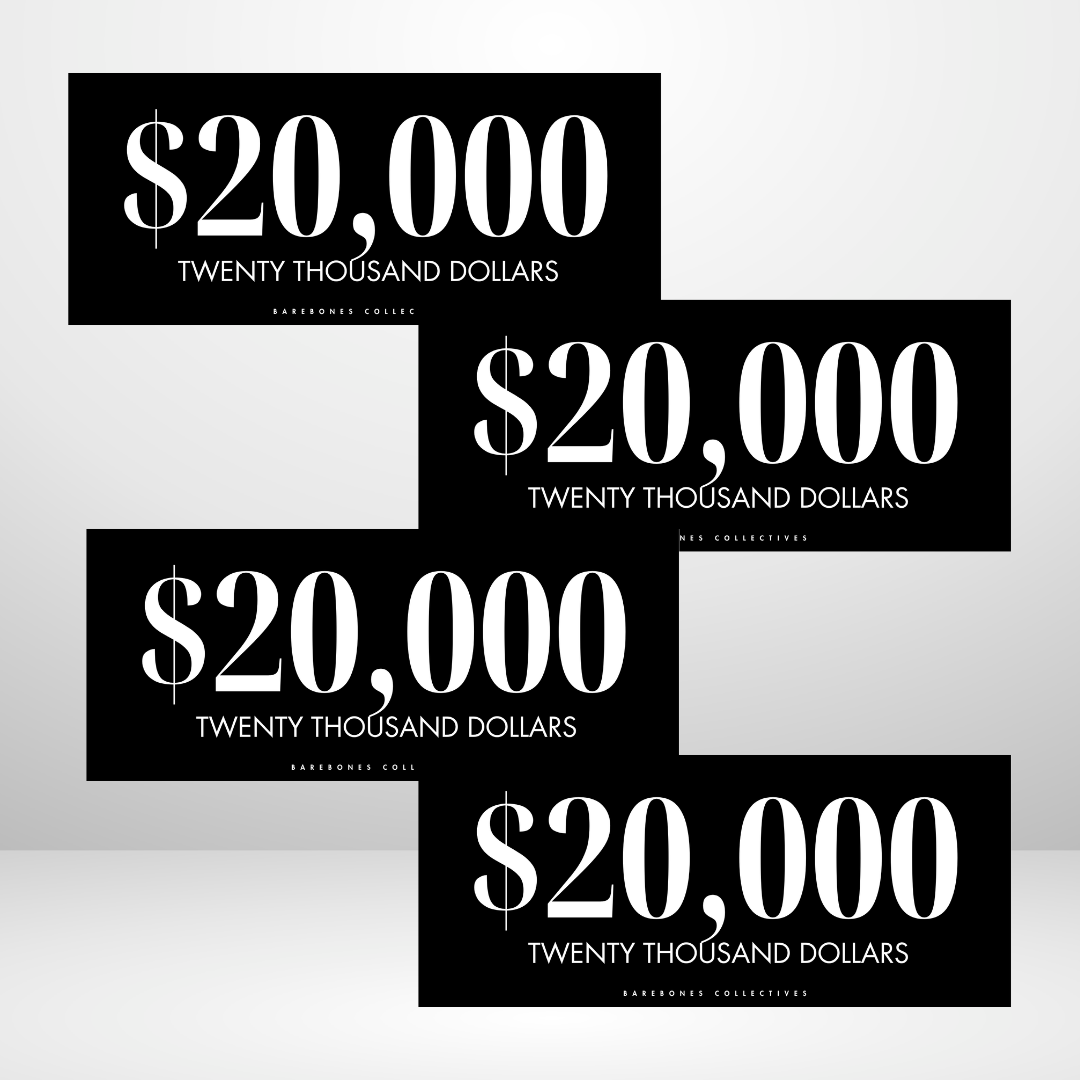 $100 - $20,000 Black Out Style Set of 4 Cash Place Holders