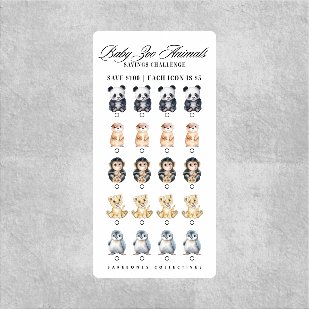 Baby zoo animals Savings Challenge Save $100