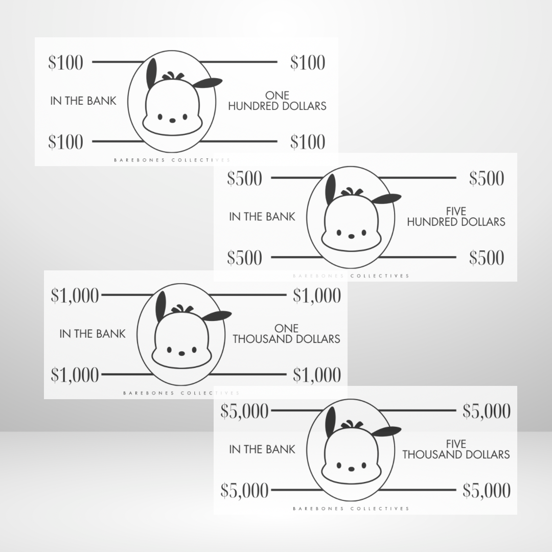 Cash Place Holders $100-$5,000 Sets of 4