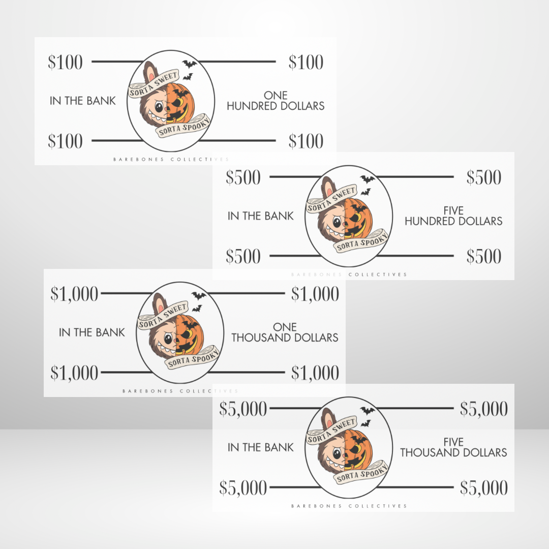 Labubu Pumpkin Cash Place Holders $100-$5,000 Sets of 4