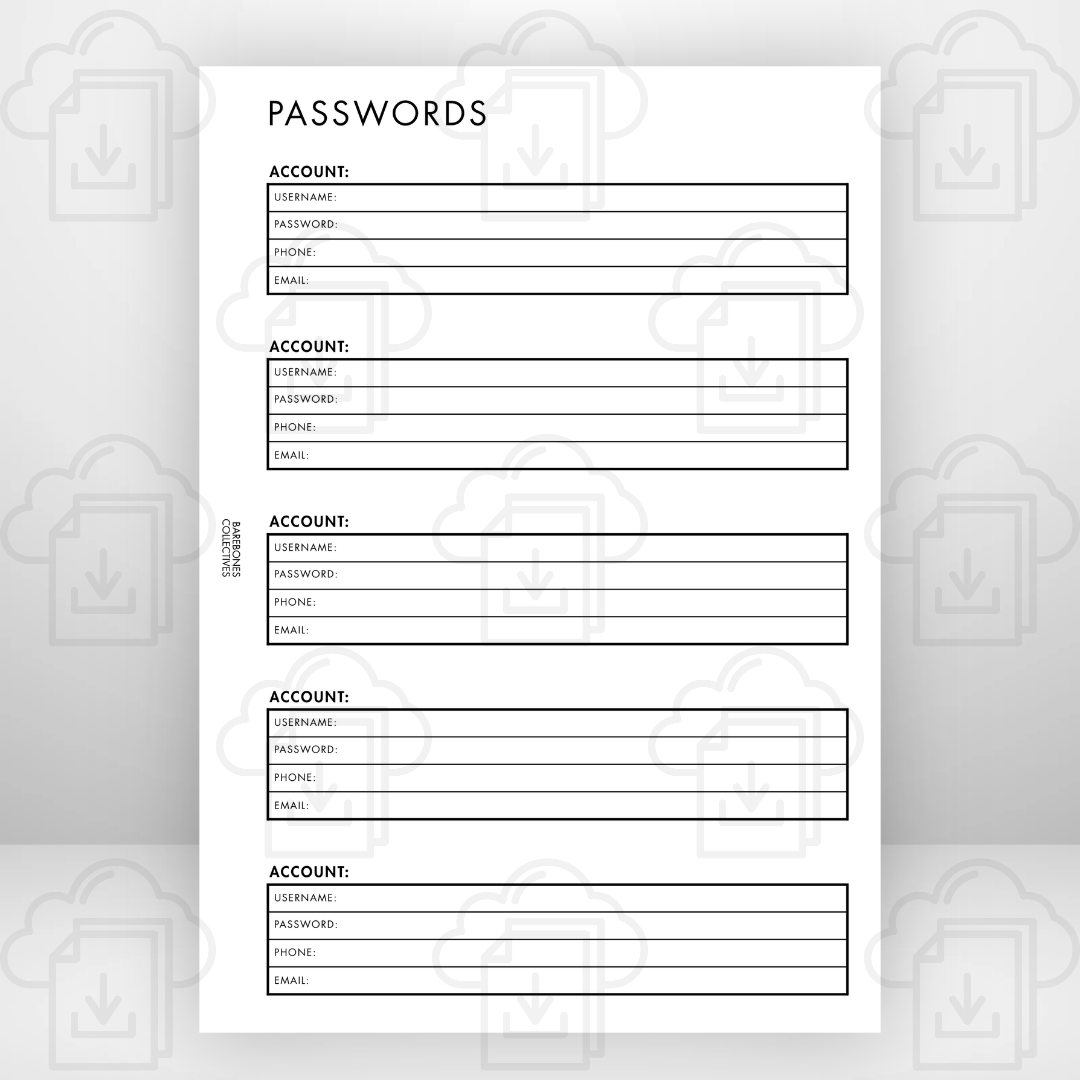 Passwords - Barebones Inserts vol. 3 pdf - FREE DIGITAL DOWNLOAD