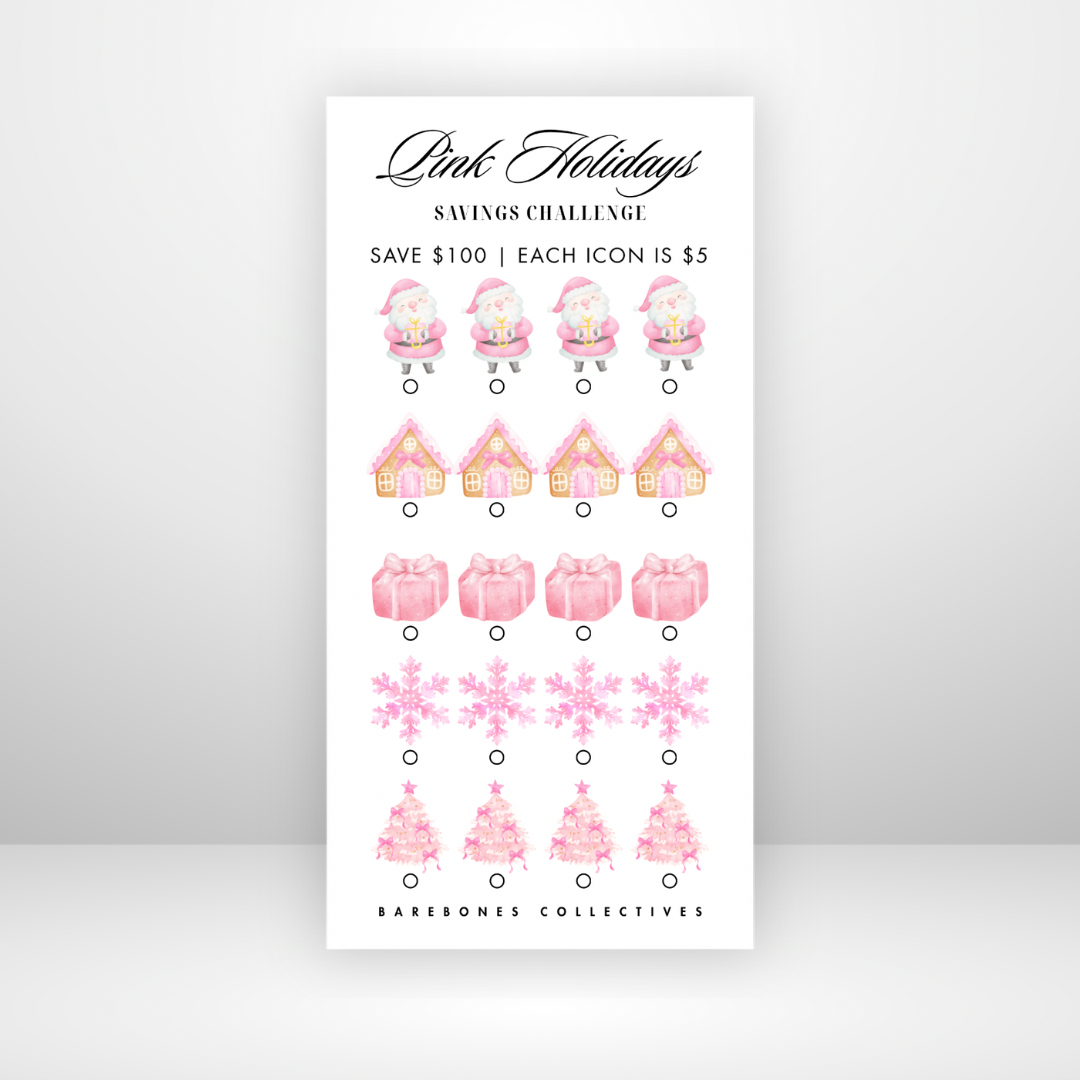 Pink Holidays Christmas 3x6 Savings Challenge Save $100