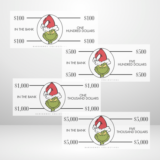 The Grinch Cash Place Holders $100-$5,000 Sets of 4