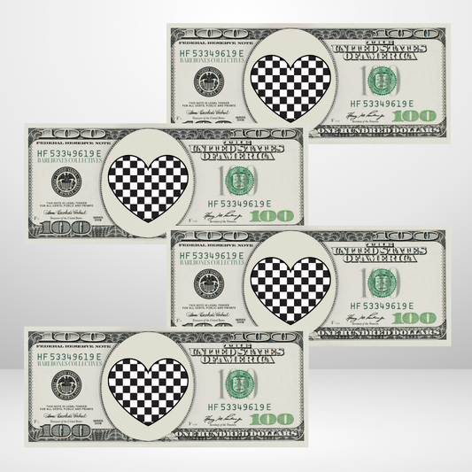 Checkered Hearts Cash Place Holders $100 Sets of 4