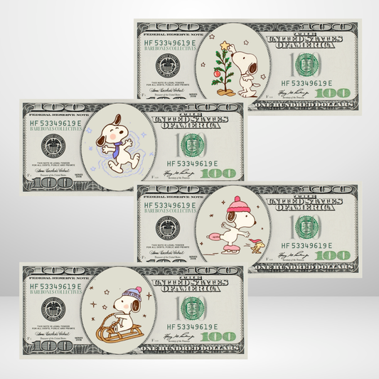 Snoopy's Christmas Cash Place Holders $100 Sets of 4