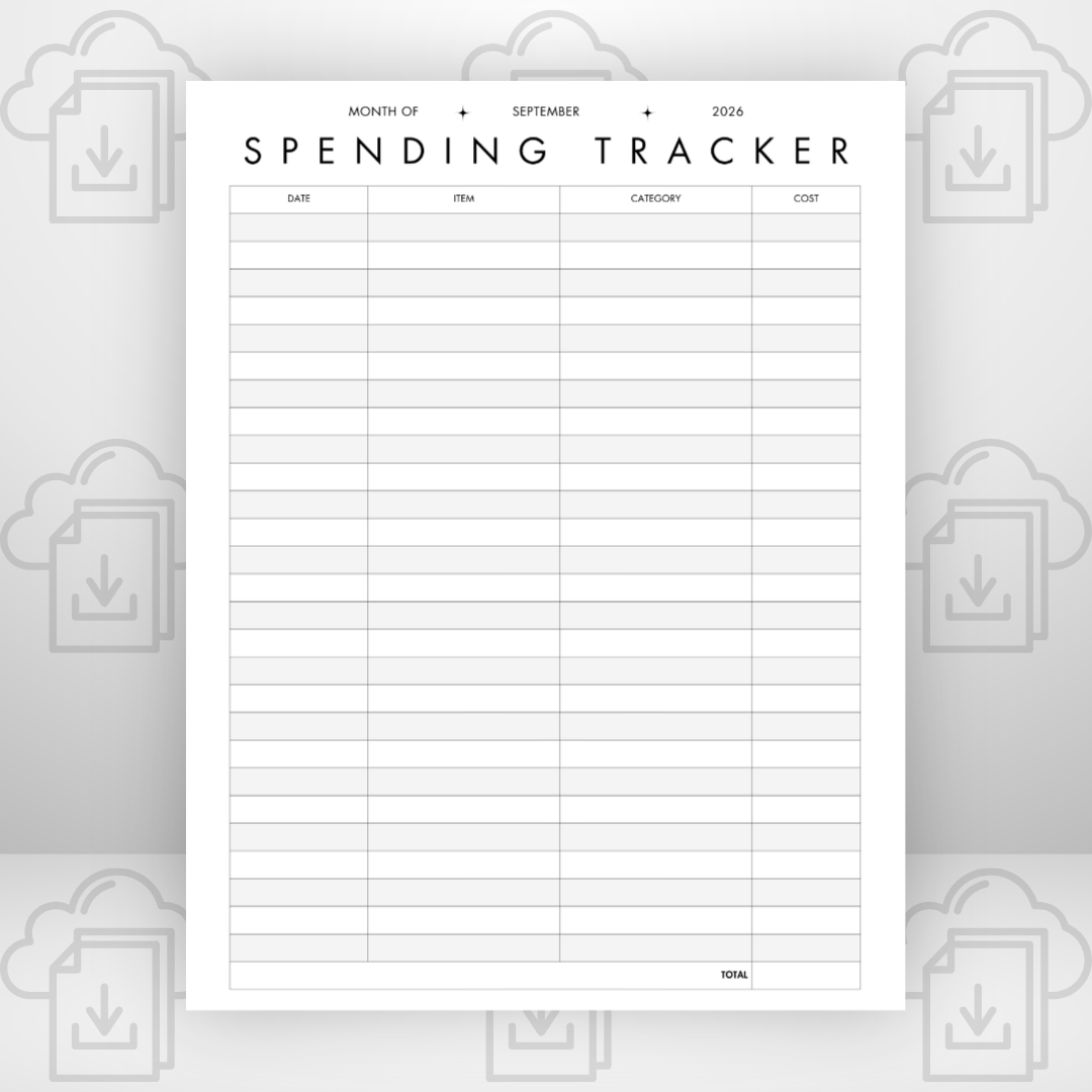 September No Spend & Spending Tracker 8.5 x 11 pdf - FREE DIGITAL DOWNLOAD