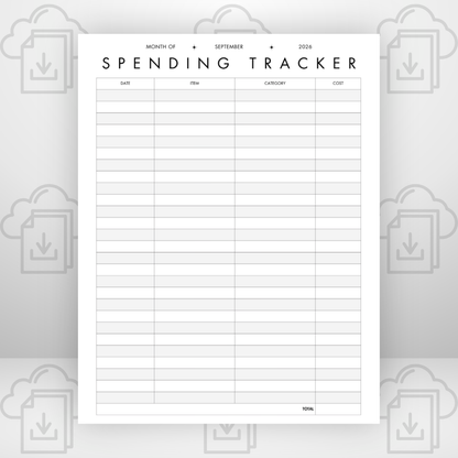 September No Spend & Spending Tracker 8.5 x 11 pdf - FREE DIGITAL DOWNLOAD