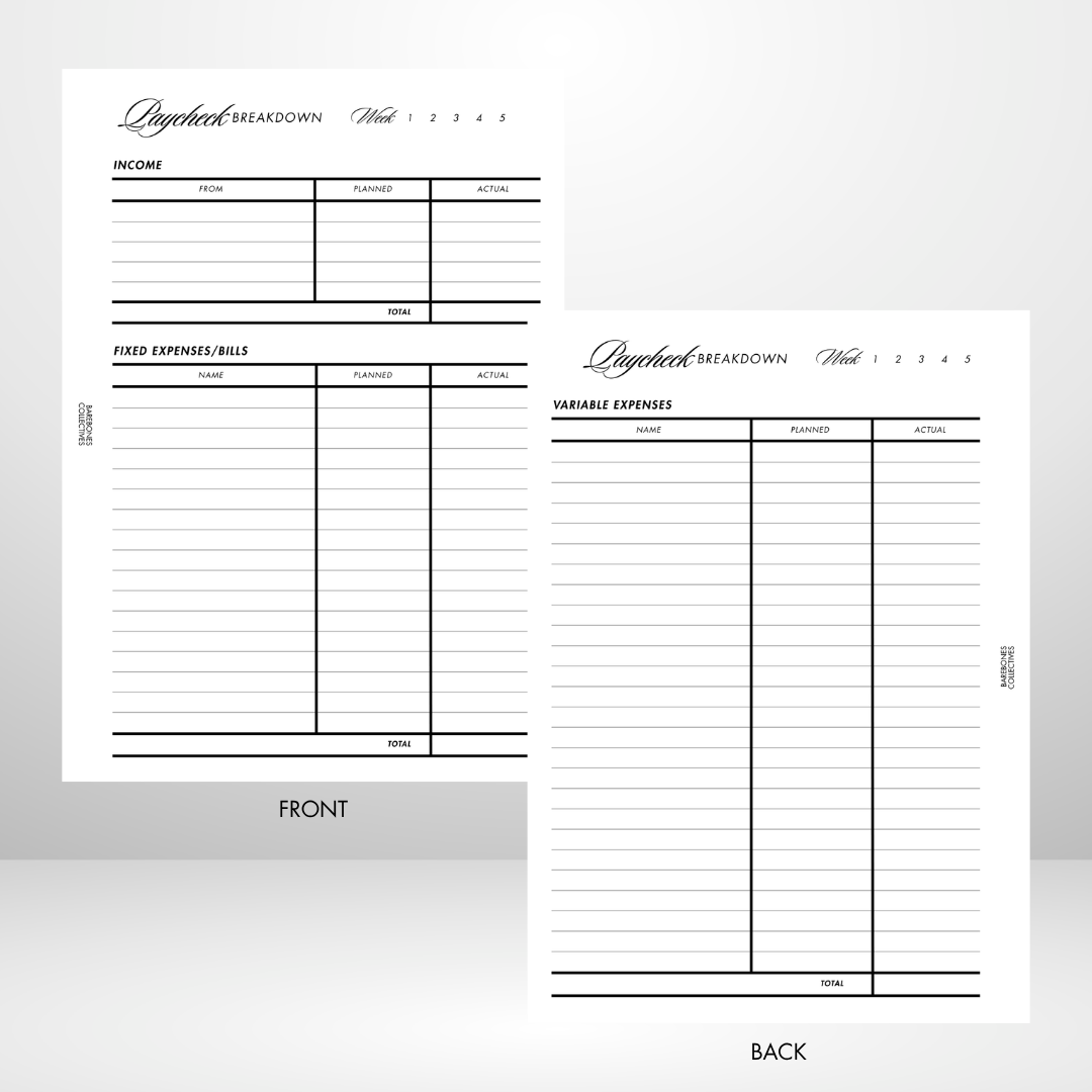 Barebones Weekly Budget Planner Fully Customizable A5 Inserts