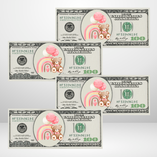 Baby Girl Rainbow Cash Place Holders $100 Sets of 4