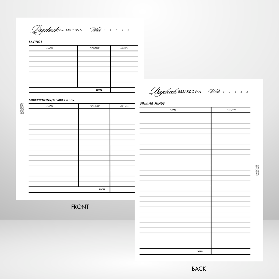 Barebones Weekly Budget Planner Fully Customizable A5 Inserts