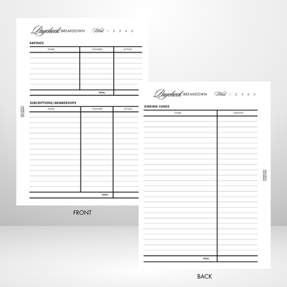 Barebones Weekly Budget Planner Fully Customizable A5 Inserts