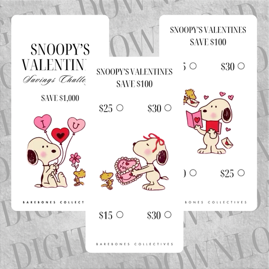 Snoopy's Valentines Savings Challenge Set DIGITAL DOWNLOAD