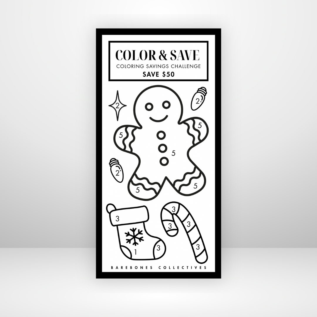 Color and Save Gingerbread Man Christmas 3x6 Savings Challenge Save $50