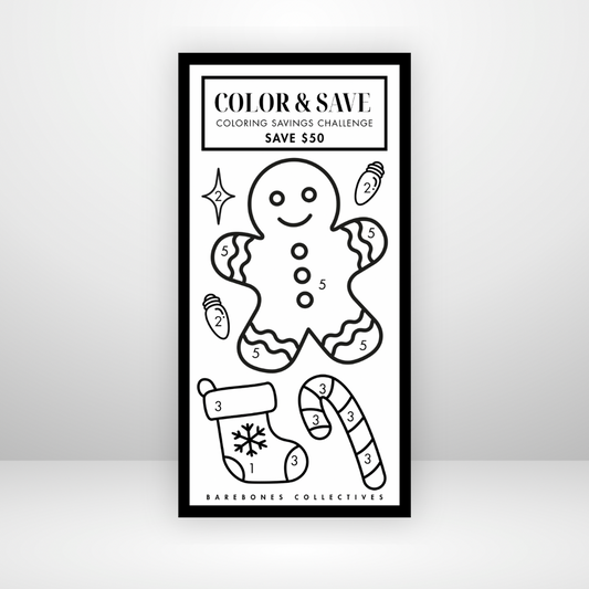 Color and Save Gingerbread Man Christmas 3x6 Savings Challenge Save $50