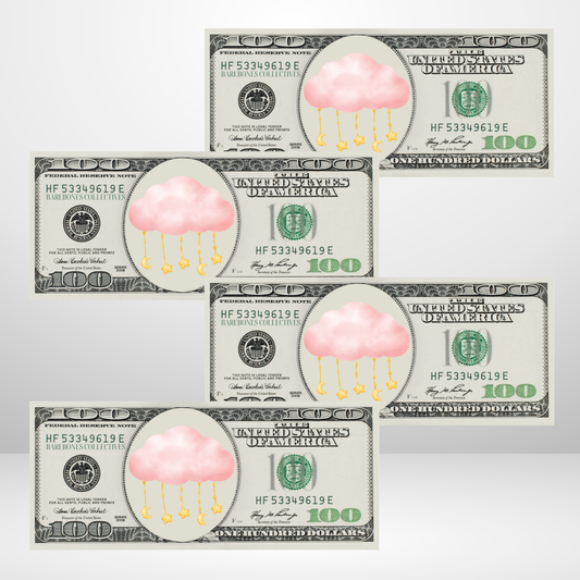Pink Cloud and dangling stars Cash Place Holders $100 Sets of 4