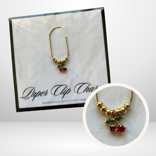 Red Cherries Gold Paper Clip Charm