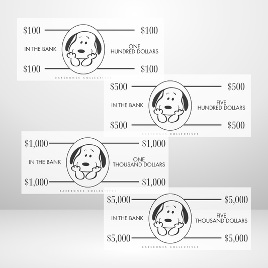 Snoopy Cash Place Holders $100-$5,000 Sets of 4