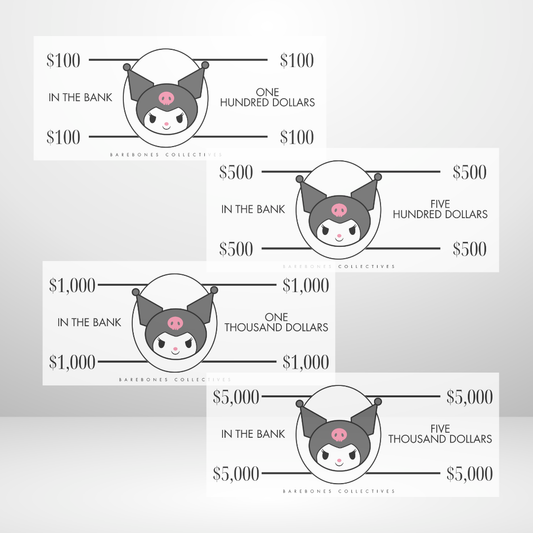 Kuromi Cash Place Holders $100-$5,000 Sets of 4