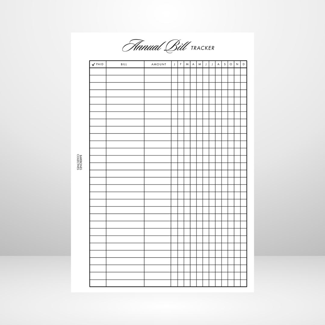 Annual Bill Tacker Page A5 Inserts
