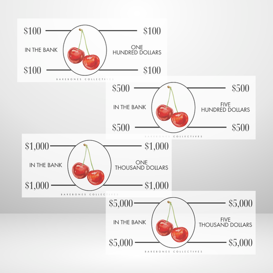 Red Cherry Cash Place Holders $100-$5,000 Sets of 4