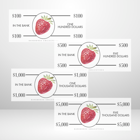 Strawberry Cash Place Holders $100-$5,000 Sets of 4