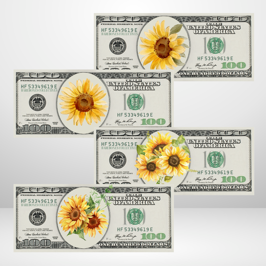 Sunflowers Cash Place Holders $100 Sets of 4