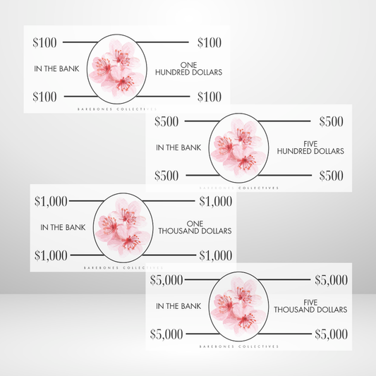 Cherry Blossoms Cash Place Holders $100-$5,000 Sets of 4